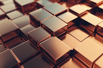 Abstract futuristic wallpaper with shiny copper and bronze metallic cubes - obrazy, fototapety, plakaty