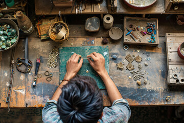 A young craftsman creating handmade jewelry