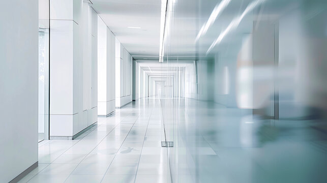 Clean minimalist interior hallway; out of focus, copy space