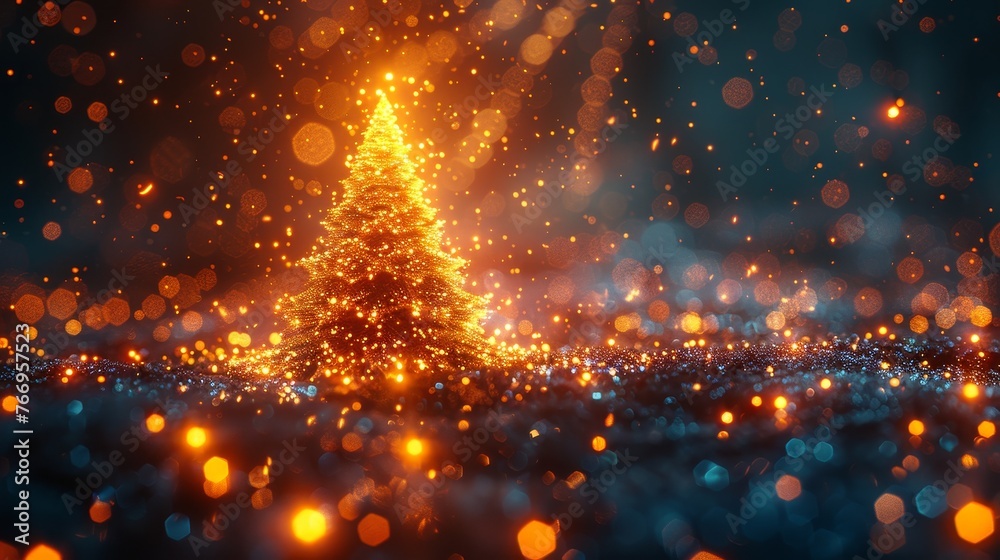 Fototapete this digital tree is for a new year greeting card with a tree light effect. it is a futuristic tree 