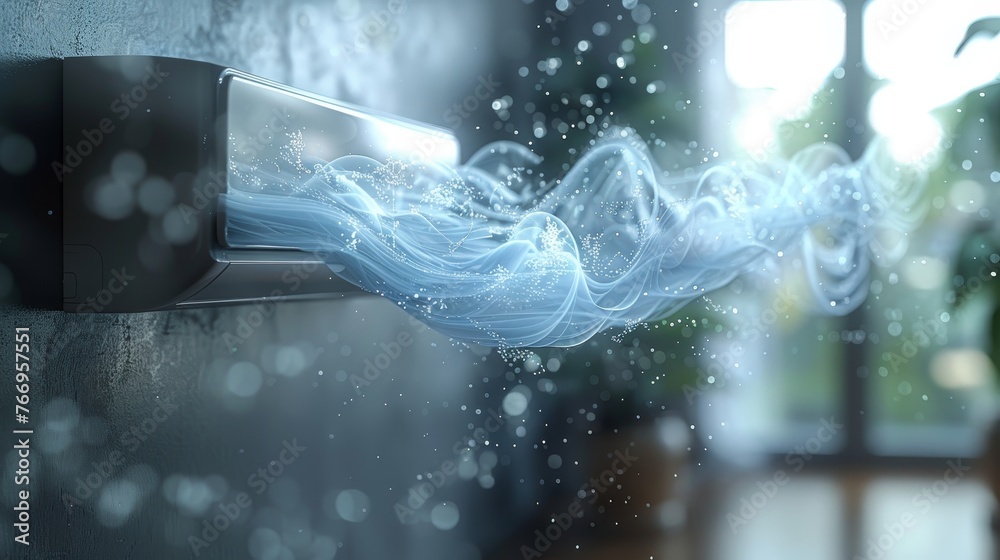 Poster Isometric blurred wave motion on a light background with abstract air flow modern elements.