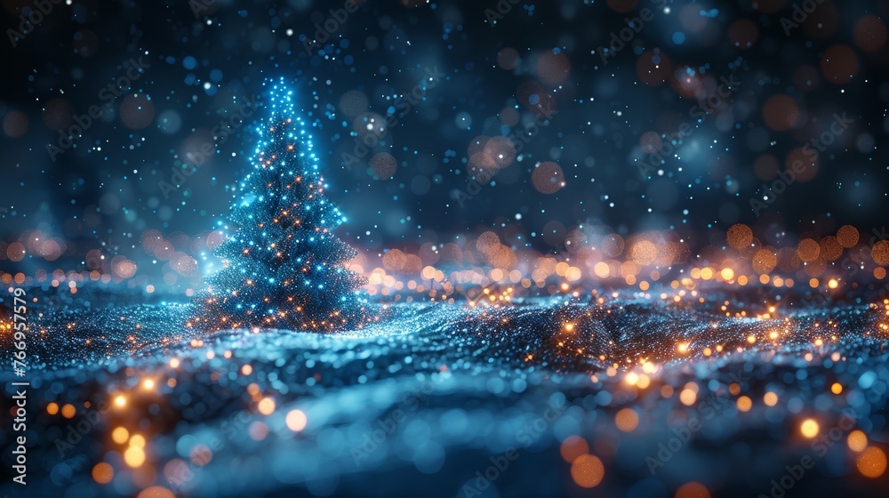 Aufkleber A technologically advanced Christmas tree on a futuristic cyber background with a Happy New Year greeting. This winter holiday background is suitable for everyone.