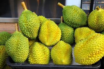 Fresh durian fruit in shop in Malaysia