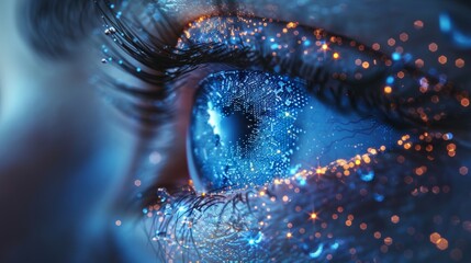 Modern illustration of futuristic wireframe eyes. A drop of water symbolizes moisturizing liquid for the eyes. - obrazy, fototapety, plakaty