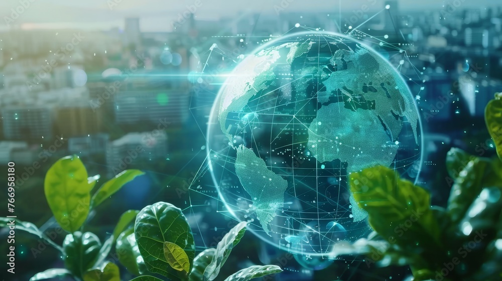 Aufkleber Concept of environmentally friendly technology. Sustainable development goals. See the video version in my portfolio.
