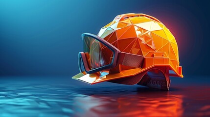 Creating a low poly landing page template for a construction head helmet. An illustration of polygonal workwear. A homepage design layout for a construction hardhat, a smart helmet. - obrazy, fototapety, plakaty