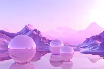 Wandcirkels plexiglas 3D glow modern purple sphere with water landscape wallpaper © Ivanda