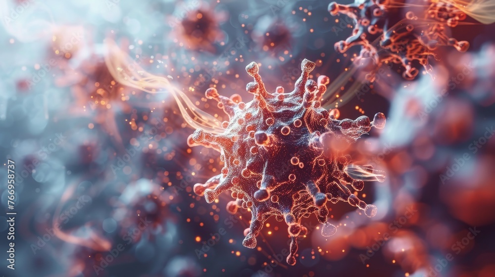 Poster virus shield or airflow with bacteria on a light background, abstract polygonal style. modern illust
