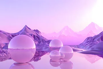 Photo sur Aluminium Violet 3D glow modern purple sphere with water landscape wallpaper
