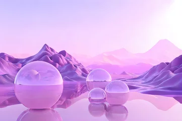 Stoff pro Meter 3D glow modern purple sphere with water landscape wallpaper © Ivanda