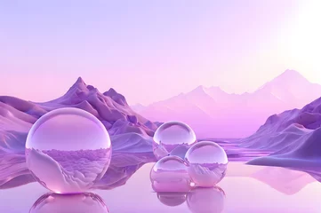 Gordijnen 3D glow modern purple sphere with water landscape wallpaper © Ivanda