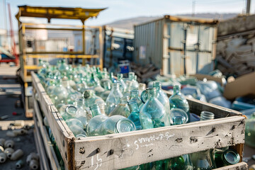 Discarded glass items at a recycling center