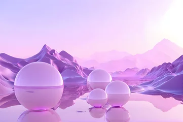 Papier Peint photo Violet 3D glow modern purple sphere with water landscape wallpaper