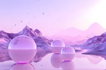 Stoff pro Meter 3D glow modern purple sphere with water landscape wallpaper © Ivanda