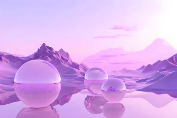 Deurstickers 3D glow modern purple sphere with water landscape wallpaper © Ivanda
