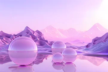 Tuinposter 3D glow modern purple sphere with water landscape wallpaper © Ivanda