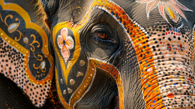 Painted Indian elephant at the Elephant Festival. 
