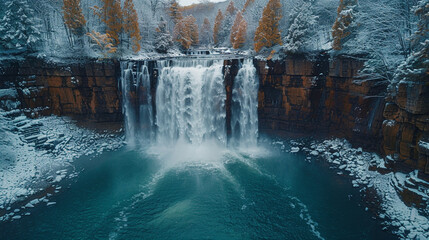 Dynamic Waterfall Seasons: Time-lapse of Landscape Transformation from Ice to Summer Greenery, with Frolicking Wildlife