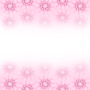 Raster illustration, romantic postcard, banner, space for text, framing with top and bottom borders from a variety of delicate, beautiful, pink flowers, gradually turning into a white background. 