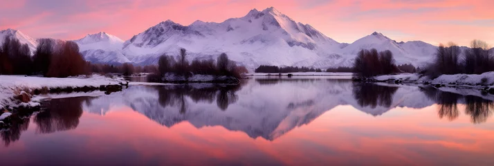 Fototapeten Awakening Infinity: A Heavenly Dawn Breaking Over Serene Mountain Lake © Verna