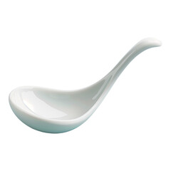 A white porcelain serving spoon with a curved handle