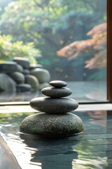 Zen Stone Podium front view focus with a Tranquil Spa Ba 1
