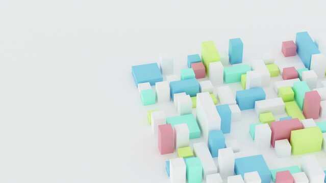 White simple background rectangle shape and cube move up and down, 3D rendering 4K loop footage.
