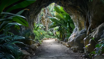 Foto op Plexiglas A tunnel in a jungle with plants and trees © terra.incognita