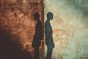 Obraz premium Mysterious Shadows of a Man and a Woman on Textured Background