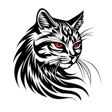 cat in black and white tribal illustration