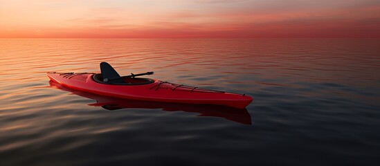 Red kayak on the sea at sunset