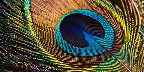Shining peacock feather fragment Macro shot