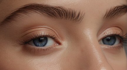Close up of beautiful woman's blue eyes with eyelash and brow lift.	