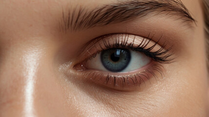 Obraz premium Close up of beautiful woman's blue eyes with eyelash and brow lift. 