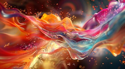 Abstract digital art piece with fluid shapes and vibrant 3