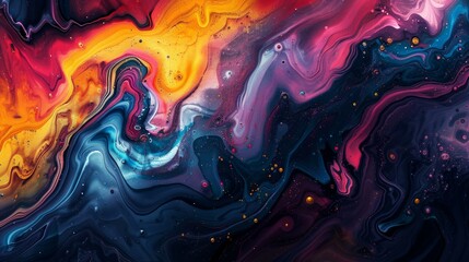 Abstract digital art piece with fluid shapes and vibrant - obrazy, fototapety, plakaty