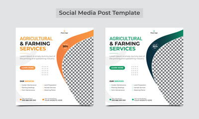 Agriculture farming service. Agricultural and farming services social media post banner template. Agro farm service or web banner, square flyer template.