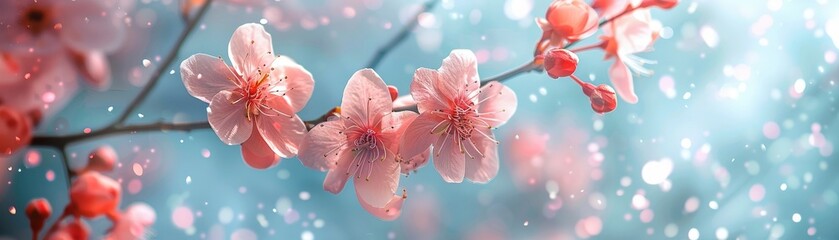 Delicate petals floating in the spring air - obrazy, fototapety, plakaty
