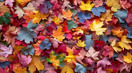 Naklejka na ściany i meble Fallen leaves creating a colorful carpet in autumn