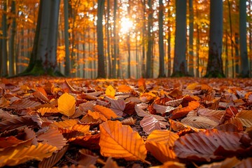 Leaves crunching underfoot in an autumn forest