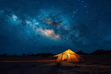 Sleeping under the stars in the desert - obrazy, fototapety, plakaty