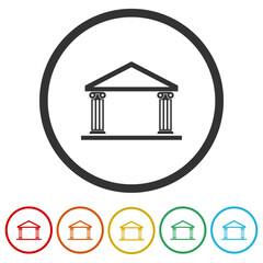 Bank building icon. Set icons in color circle buttons