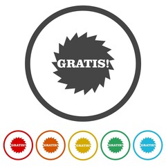 Gratis sign. Set icons in color circle buttons