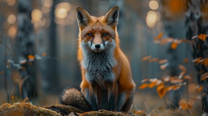 Urban foxes sightings in a city park at dusk