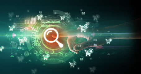 touching with soft gesture multimedia screen with future technology concept