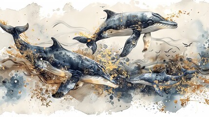 Two dolphins are leaping out of the water, showcasing their agility and grace as they propel themselves into the air