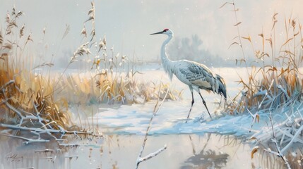 great heron in the marsh - obrazy, fototapety, plakaty