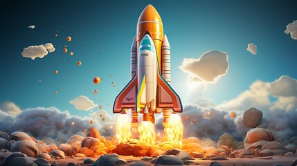 Space rocket takes off into the sky - Powered by Adobe