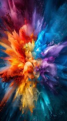 Various colors explode and mix in the air, creating a dynamic and colorful display of energy