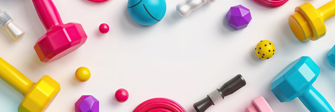 Personalized Fitness Training Kit: Equipment and Resources for Customized Workouts. Modern cover header background banner with space for text, top view Cover ads banner, flyer, Blank.